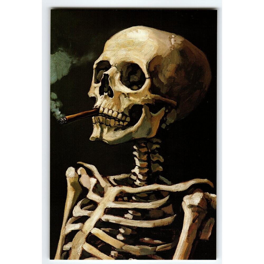 Photochrome Skeleton Smoking Cigarette Vintage Postcard 5.5x4" Gothic